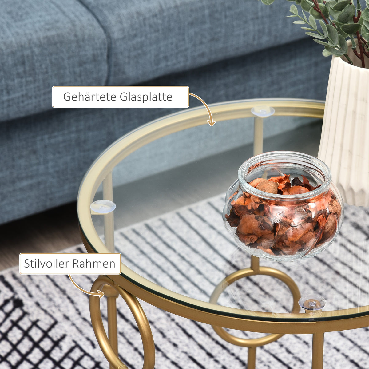 2er-Set Couchtische mit Glasplatten im Kugeldesign