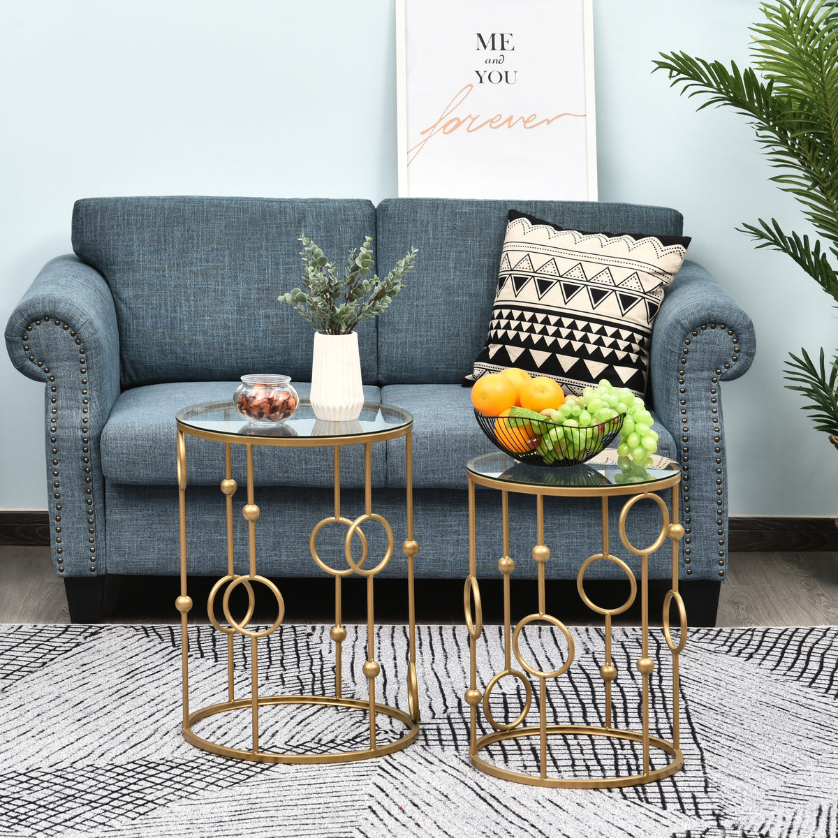 2er-Set Couchtische mit Glasplatten im Kugeldesign