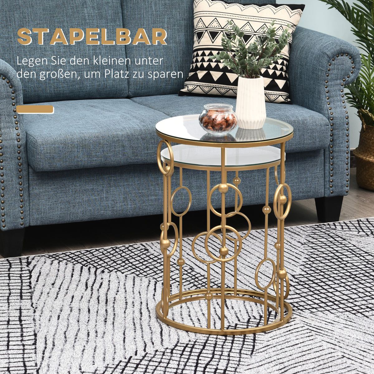 2er-Set Couchtische mit Glasplatten im Kugeldesign