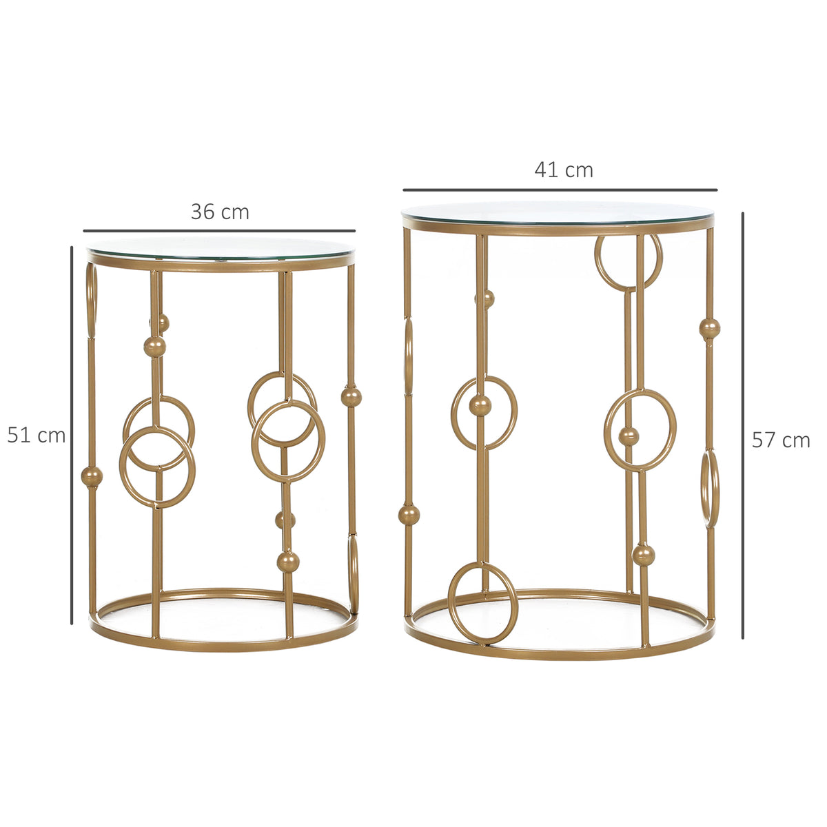 2er-Set Couchtische mit Glasplatten im Kugeldesign