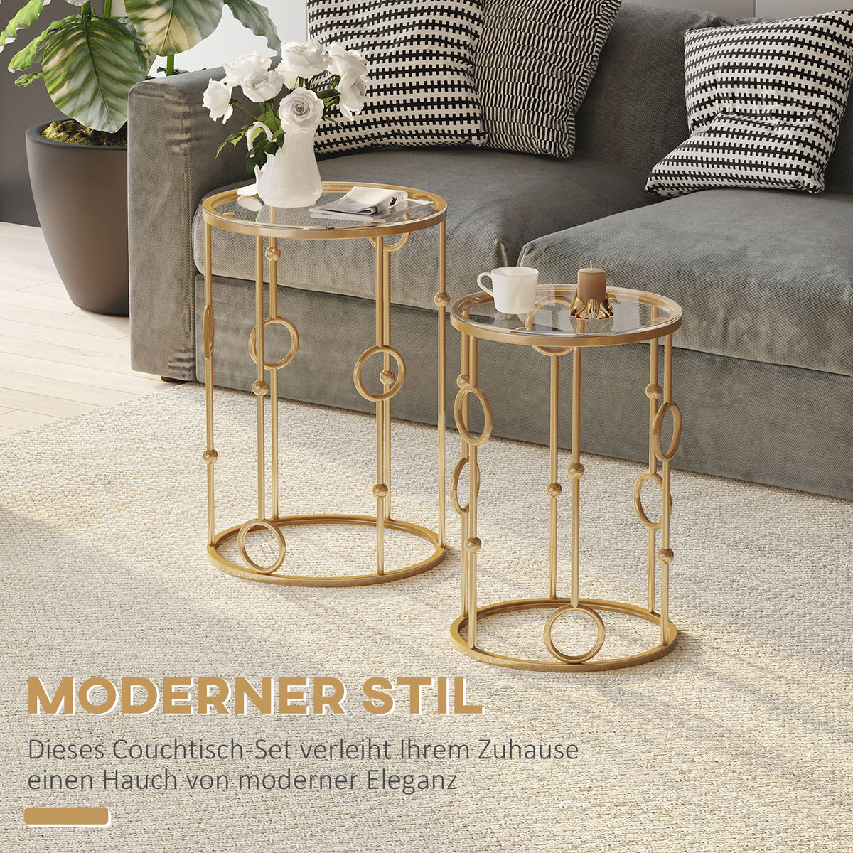 2er-Set Couchtische mit Glasplatten im Kugeldesign