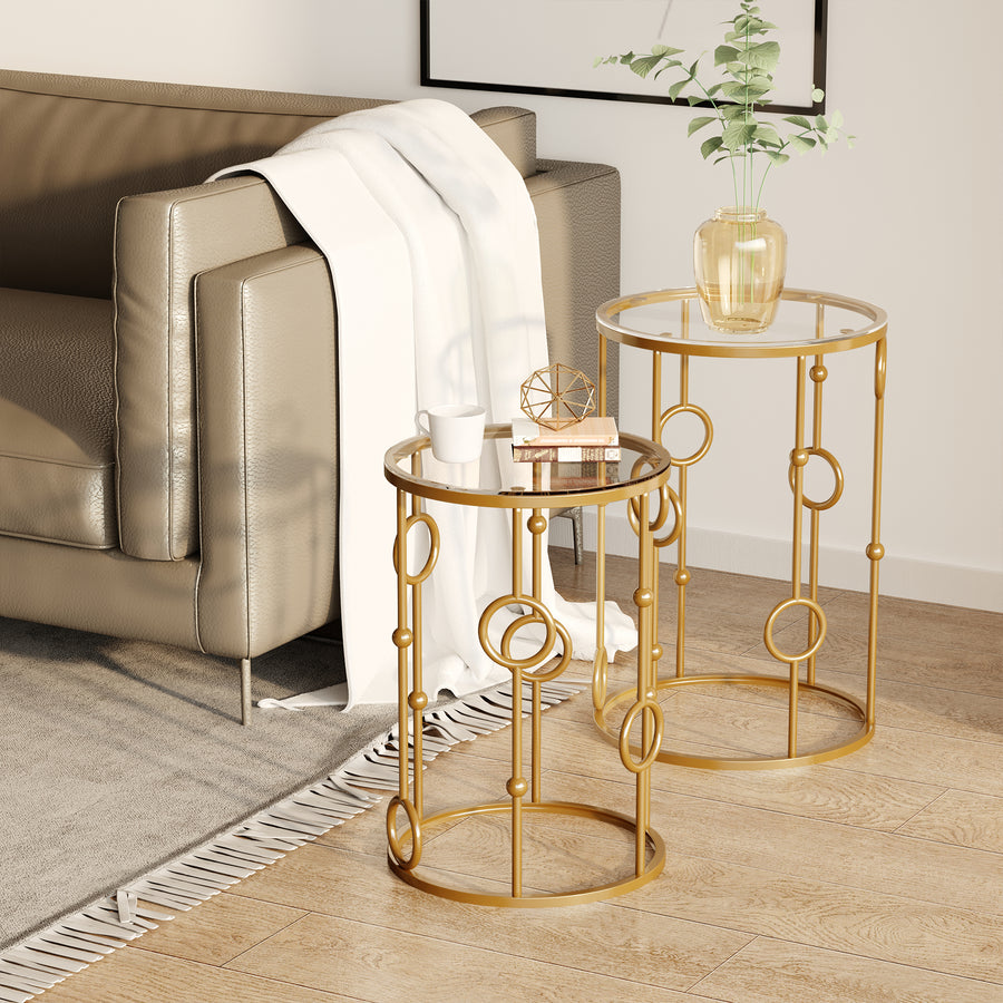 2er-Set Couchtische mit Glasplatten im Kugeldesign