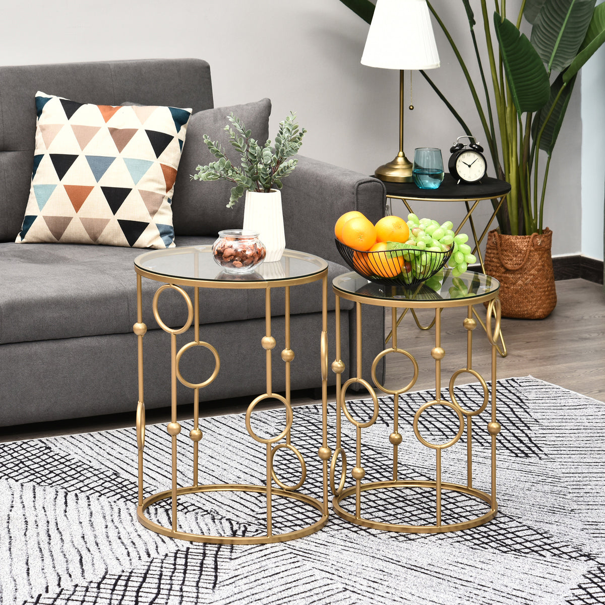2er-Set Couchtische mit Glasplatten im Kugeldesign