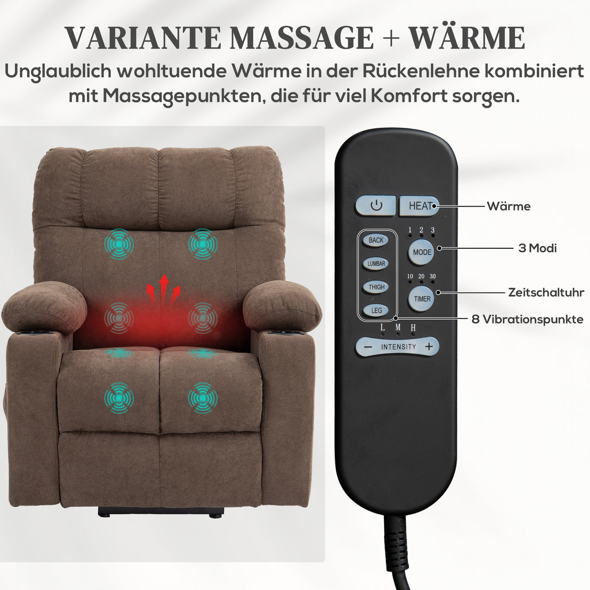 Elektrischer Aufstehsessel mit Massagefunktion