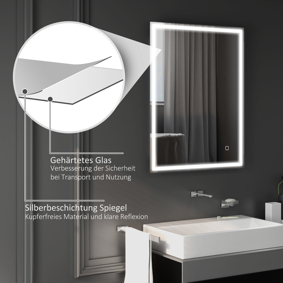 LED-Badezimmerspiegel mit Touch-Steuerung und Antibeschlag