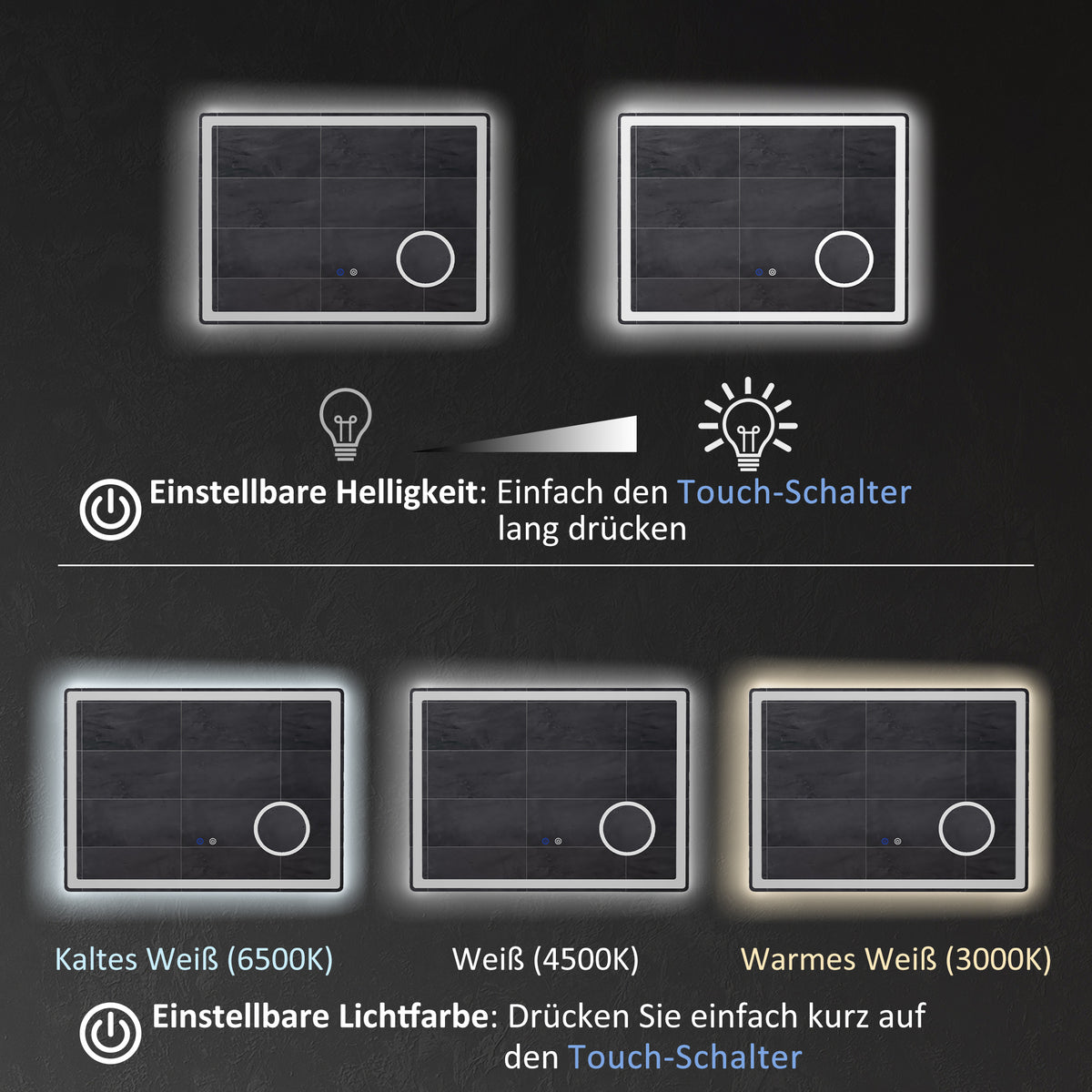 LED-Badezimmerspiegel mit Touch-Steuerung und Antibeschlag