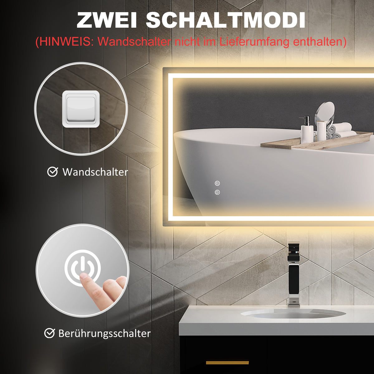 LED-Badezimmerspiegel mit Touch-Steuerung und Antibeschlag