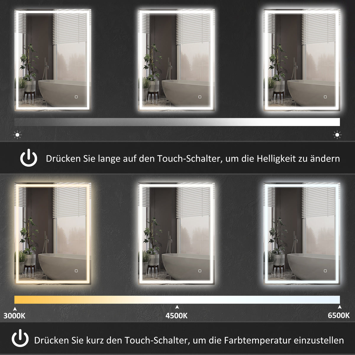 LED-Badezimmerspiegel mit Touch-Steuerung und Antibeschlag