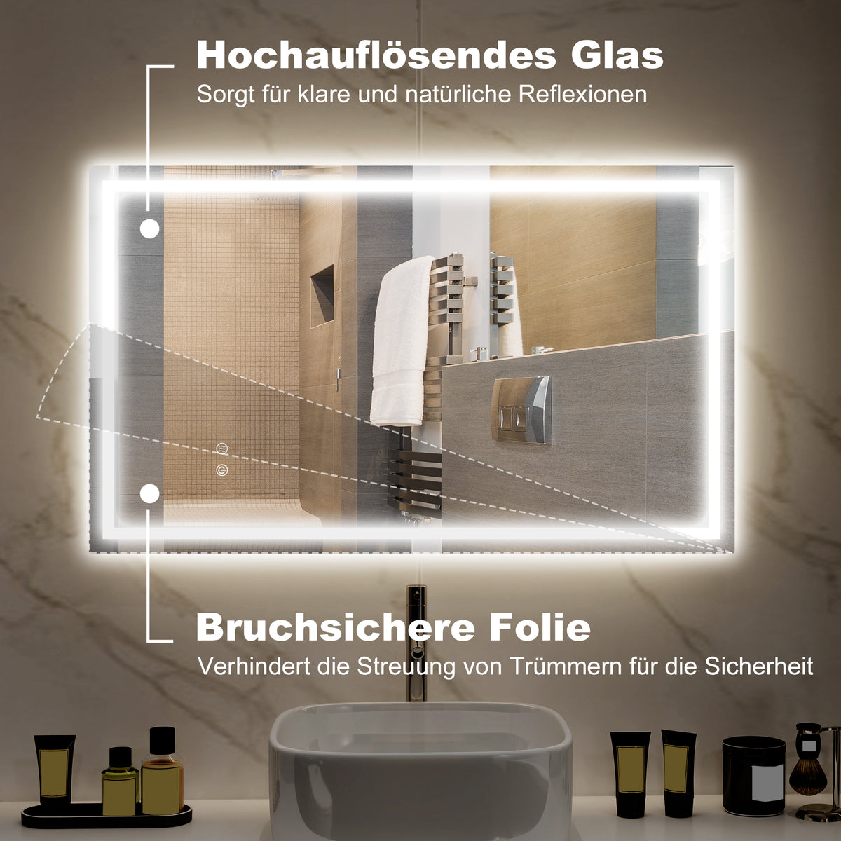 LED-Badezimmerspiegel mit Touch-Steuerung und Antibeschlag