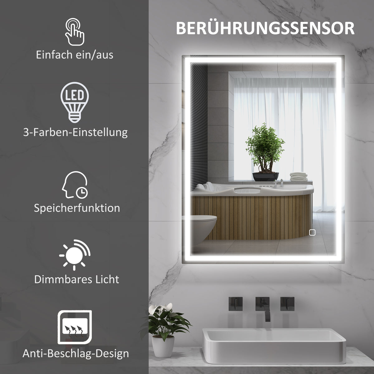 LED-Badezimmerspiegel mit Touch-Steuerung und Antibeschlag