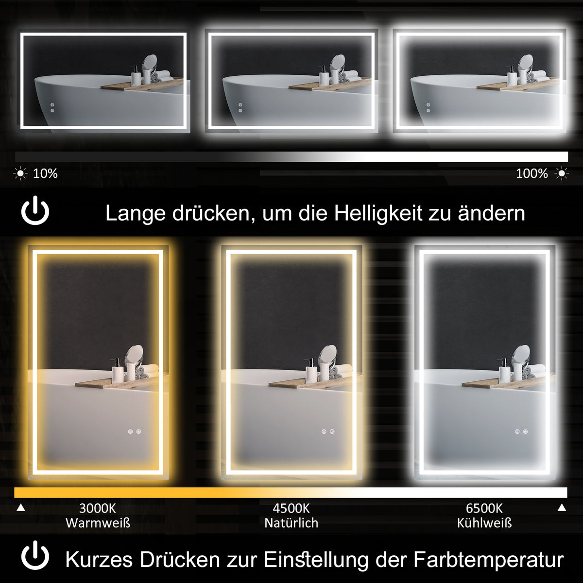 LED-Badezimmerspiegel mit Touch-Steuerung und Antibeschlag