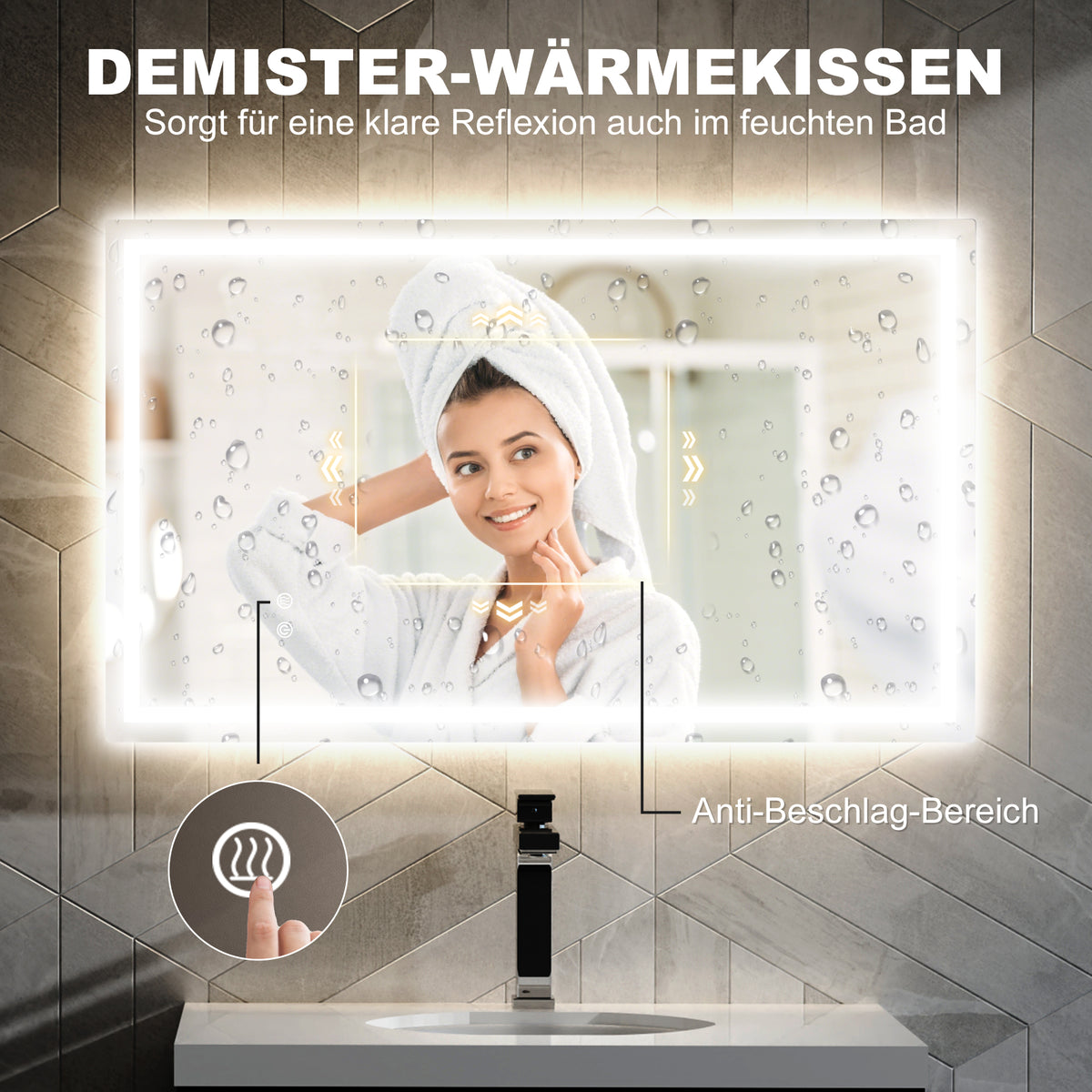 LED-Badezimmerspiegel mit Touch-Steuerung und Antibeschlag