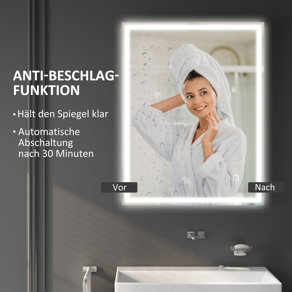 LED-Badezimmerspiegel mit Touch-Steuerung und Antibeschlag