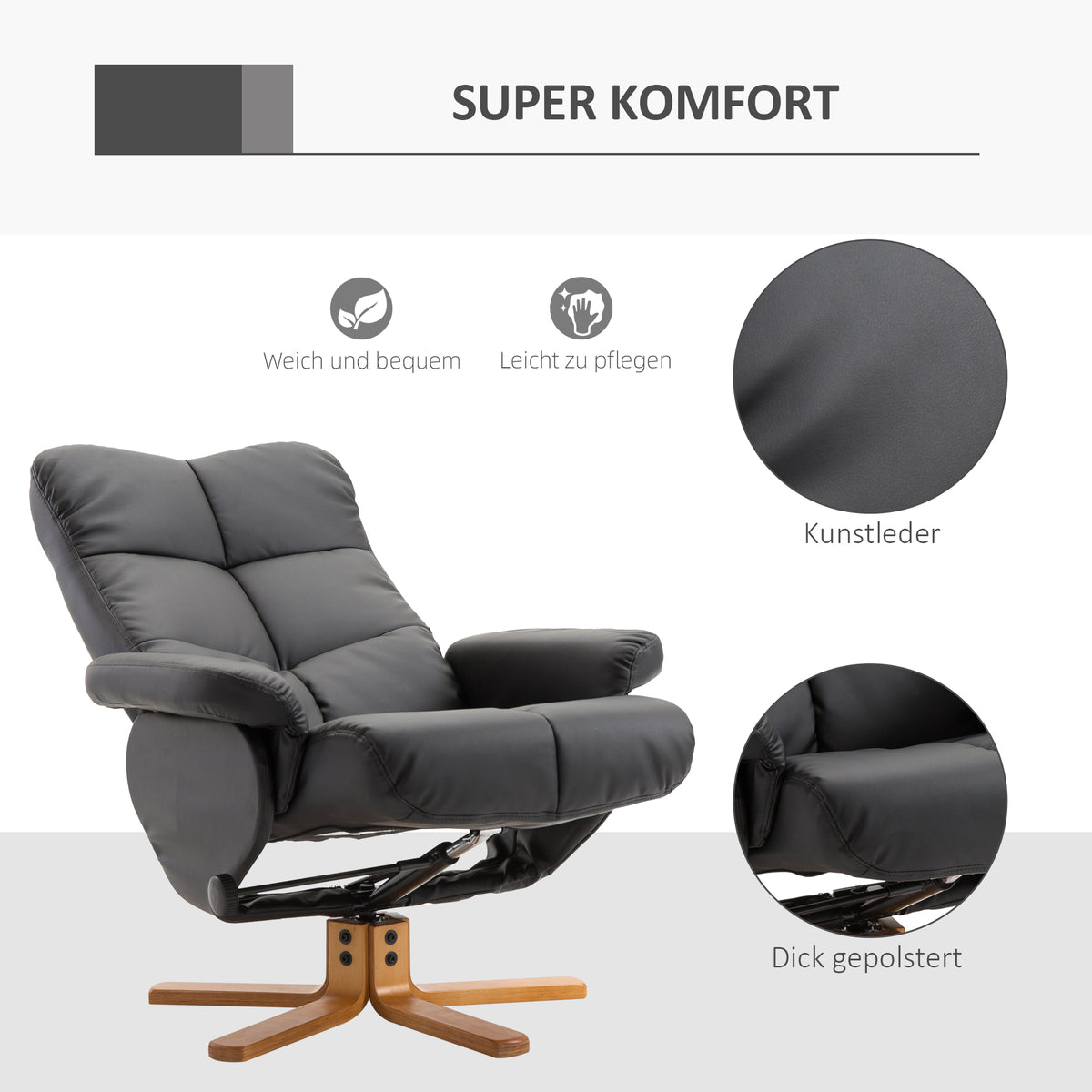 Relaxsessel mit Hocker und verstellbarer Rückenlehne