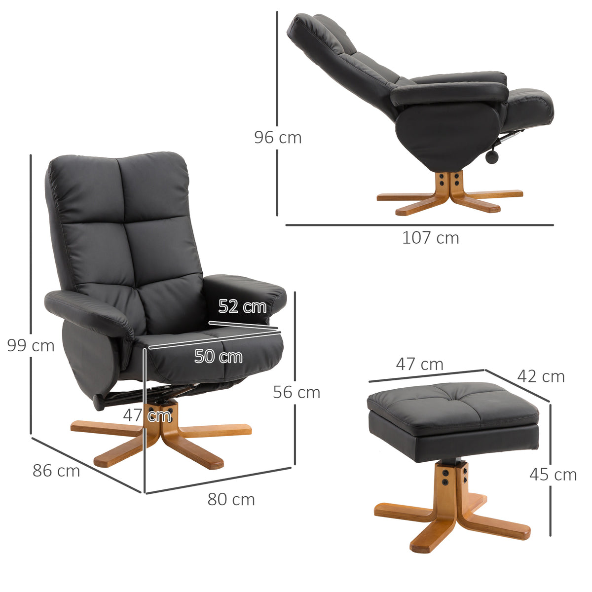 Relaxsessel mit Hocker und verstellbarer Rückenlehne