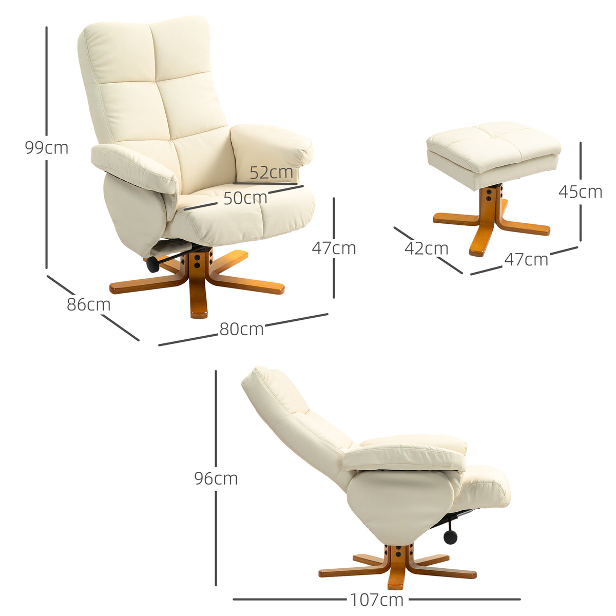 Relaxsessel mit Hocker und verstellbarer Rückenlehne