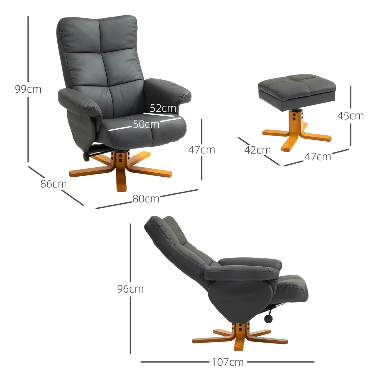Relaxsessel mit Hocker und verstellbarer Rückenlehne