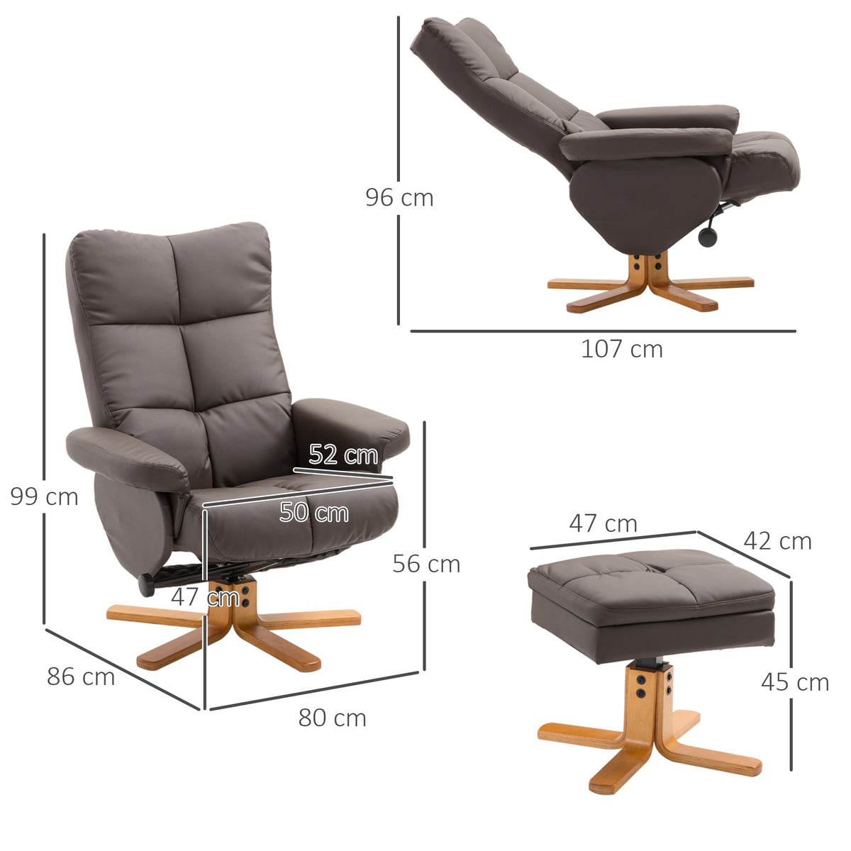 Relaxsessel mit Hocker und verstellbarer Rückenlehne