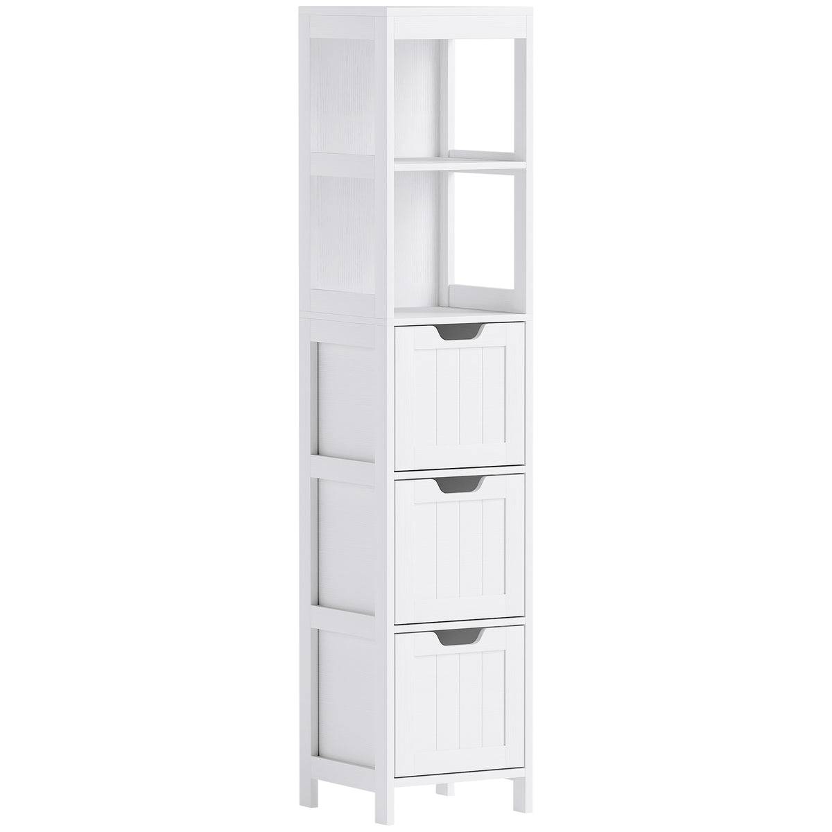 Schmaler Badezimmerschrank mit 2 Regalen und 3 Schubladen