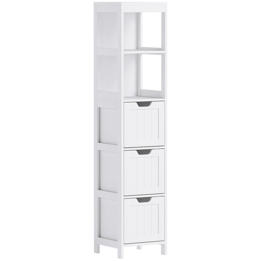 Schmaler Badezimmerschrank mit 2 Regalen und 3 Schubladen
