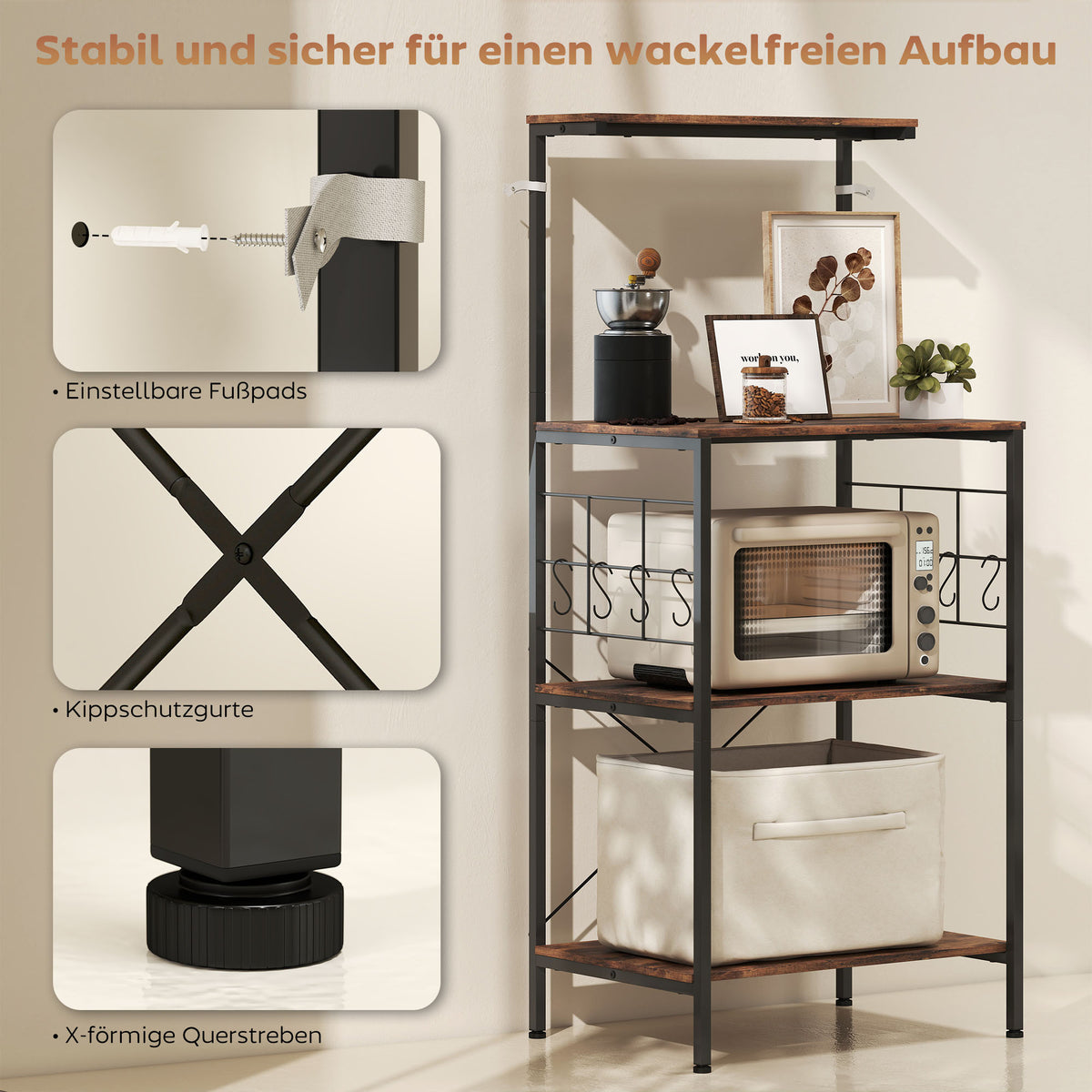 Küchenregal mit Arbeitsfläche und 8 Haken