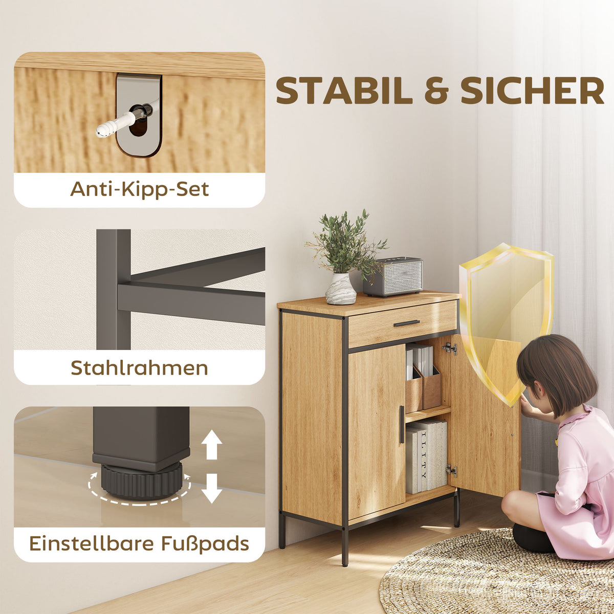 Badezimmerschrank mit Schublade und verstellbarem Regal