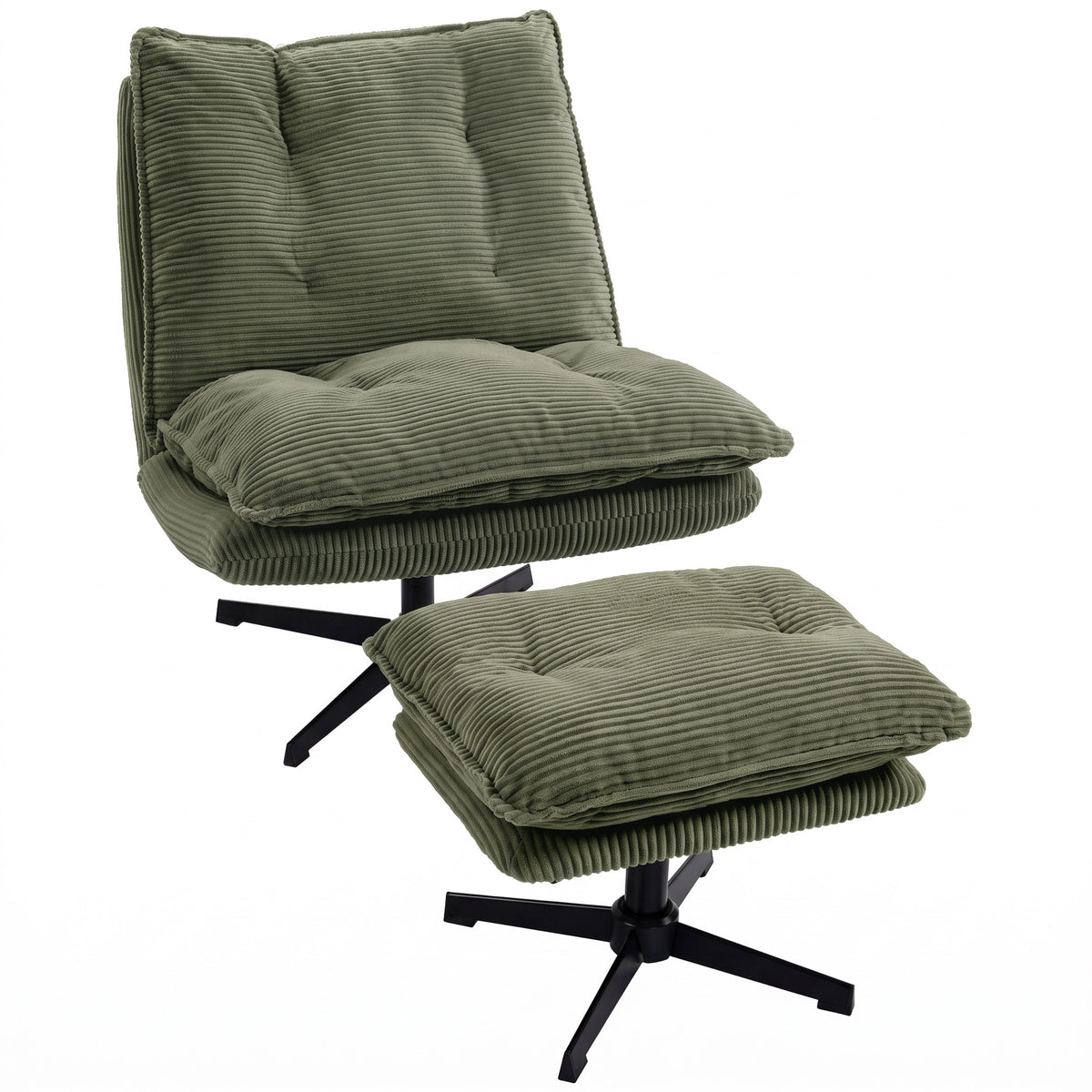 Loungesessel mit Hocker, 360° drehbar, Cord