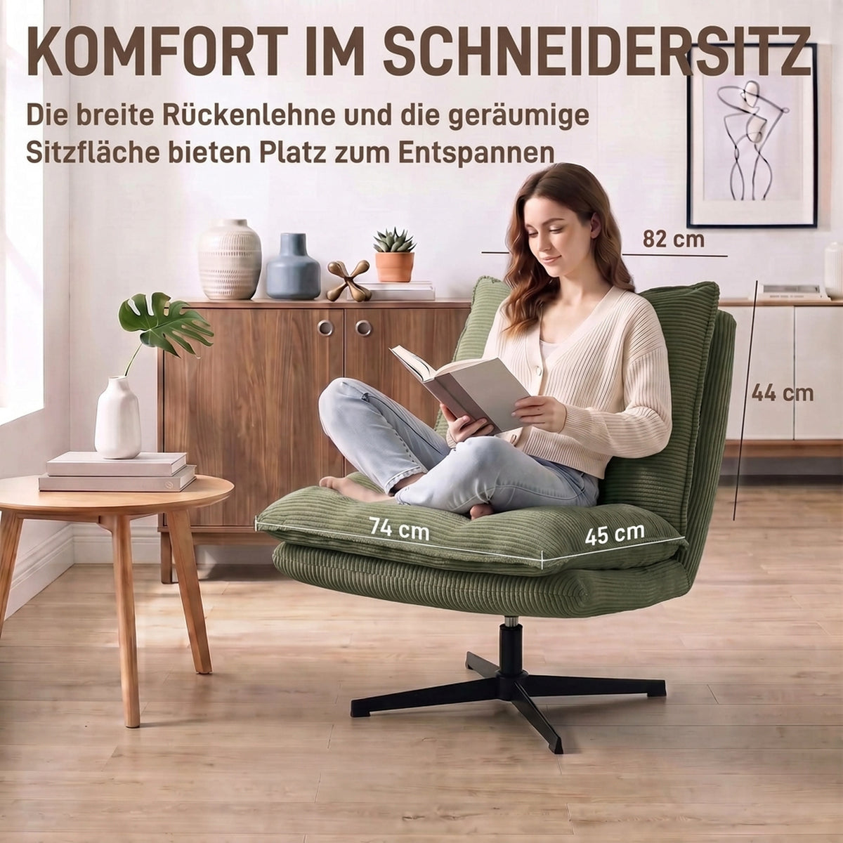 Loungesessel mit Hocker, 360° drehbar, Cord