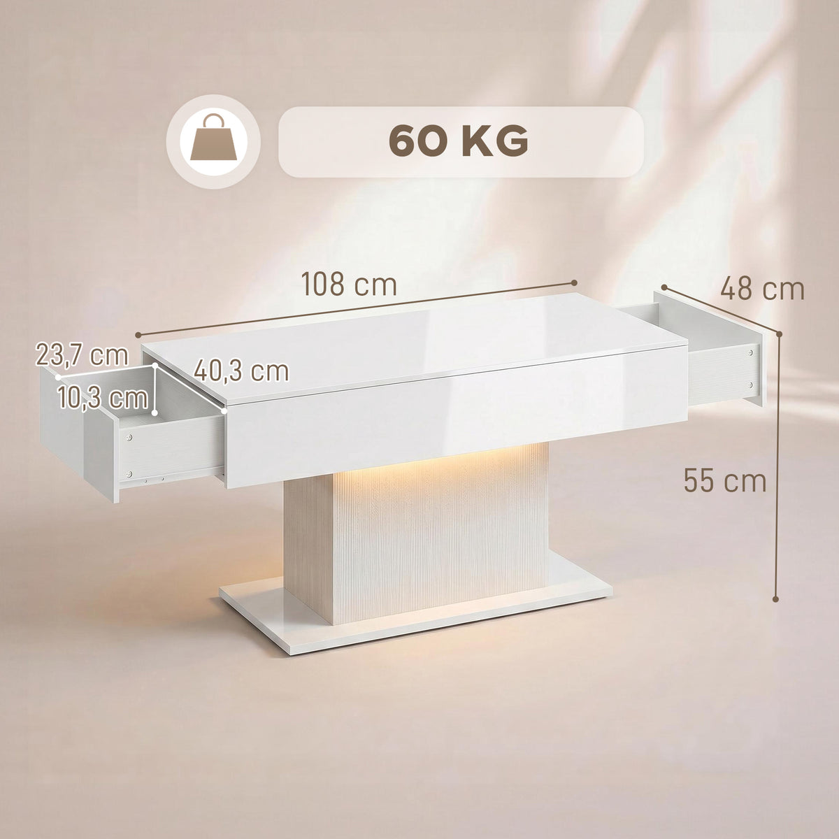 LED-Couchtisch mit 2 Schubladen und Fernbedienung