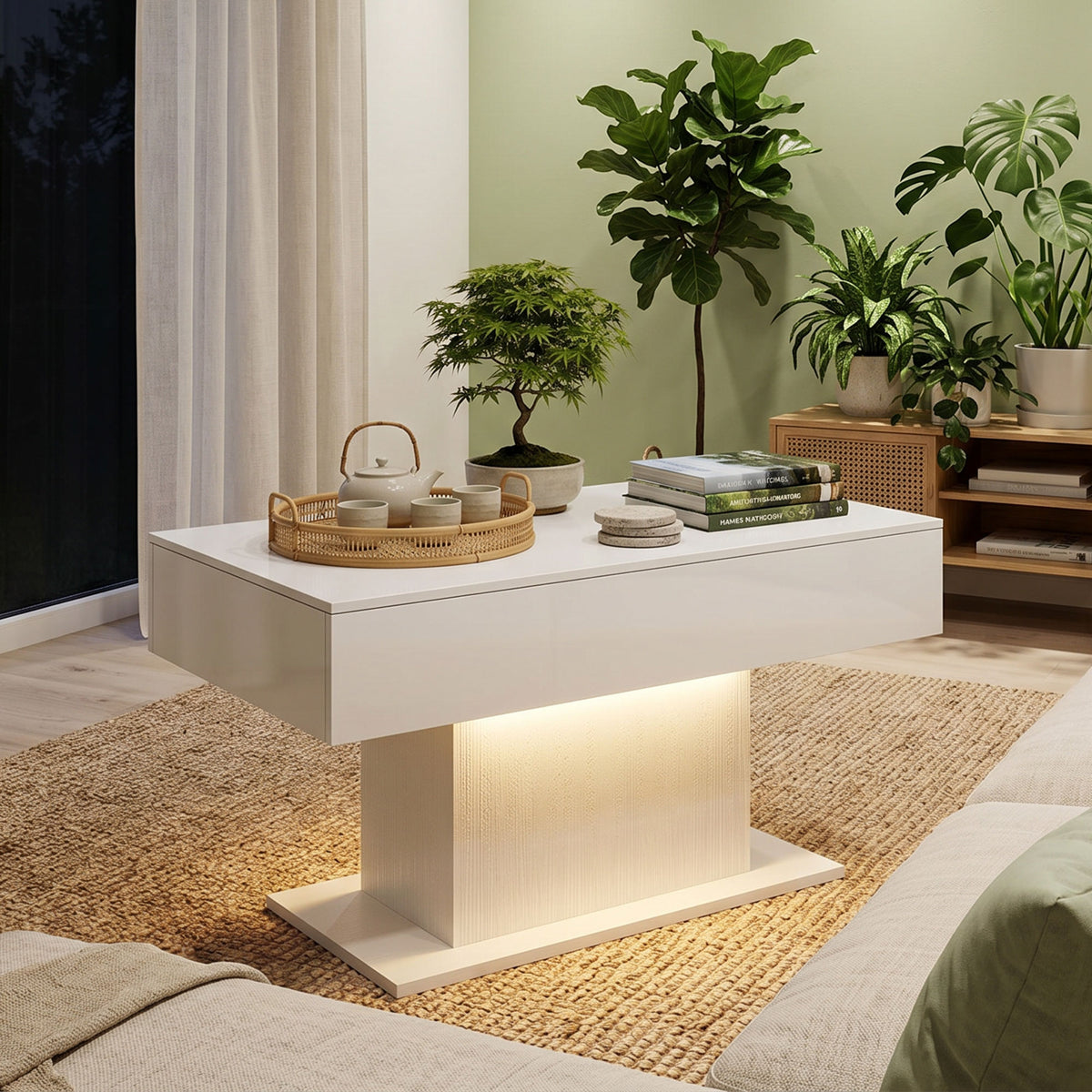 LED-Couchtisch mit 2 Schubladen und Fernbedienung