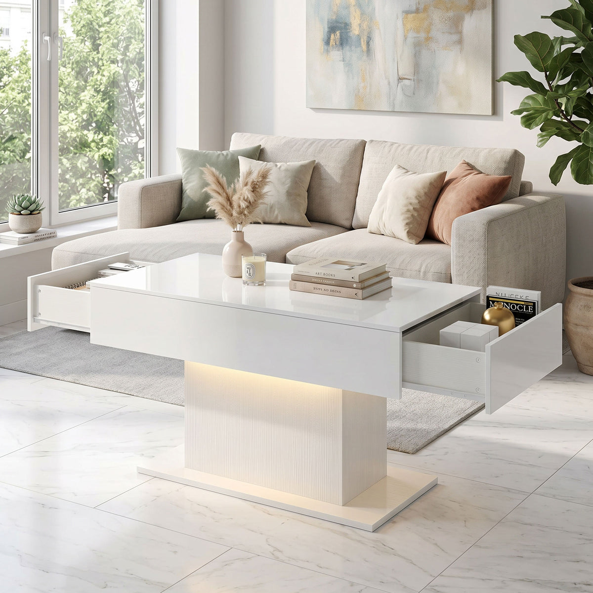 LED-Couchtisch mit 2 Schubladen und Fernbedienung