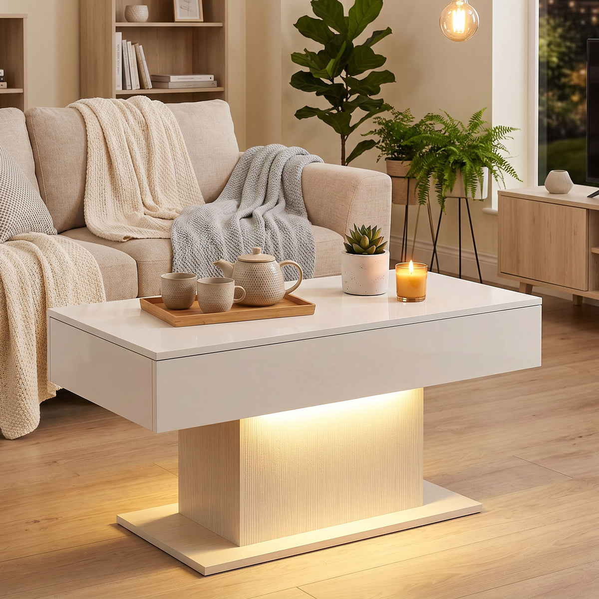 LED-Couchtisch mit 2 Schubladen und Fernbedienung