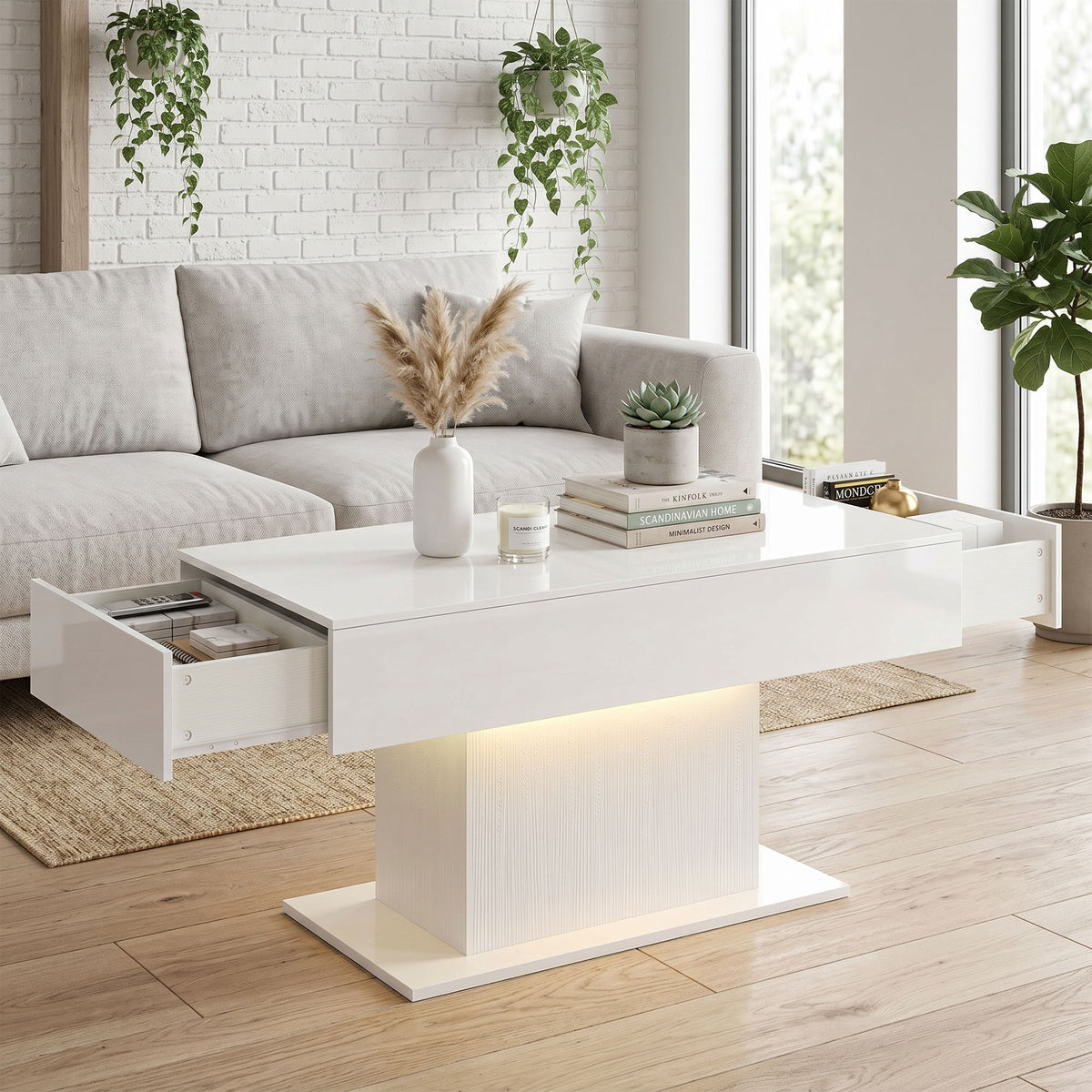 LED-Couchtisch mit 2 Schubladen und Fernbedienung