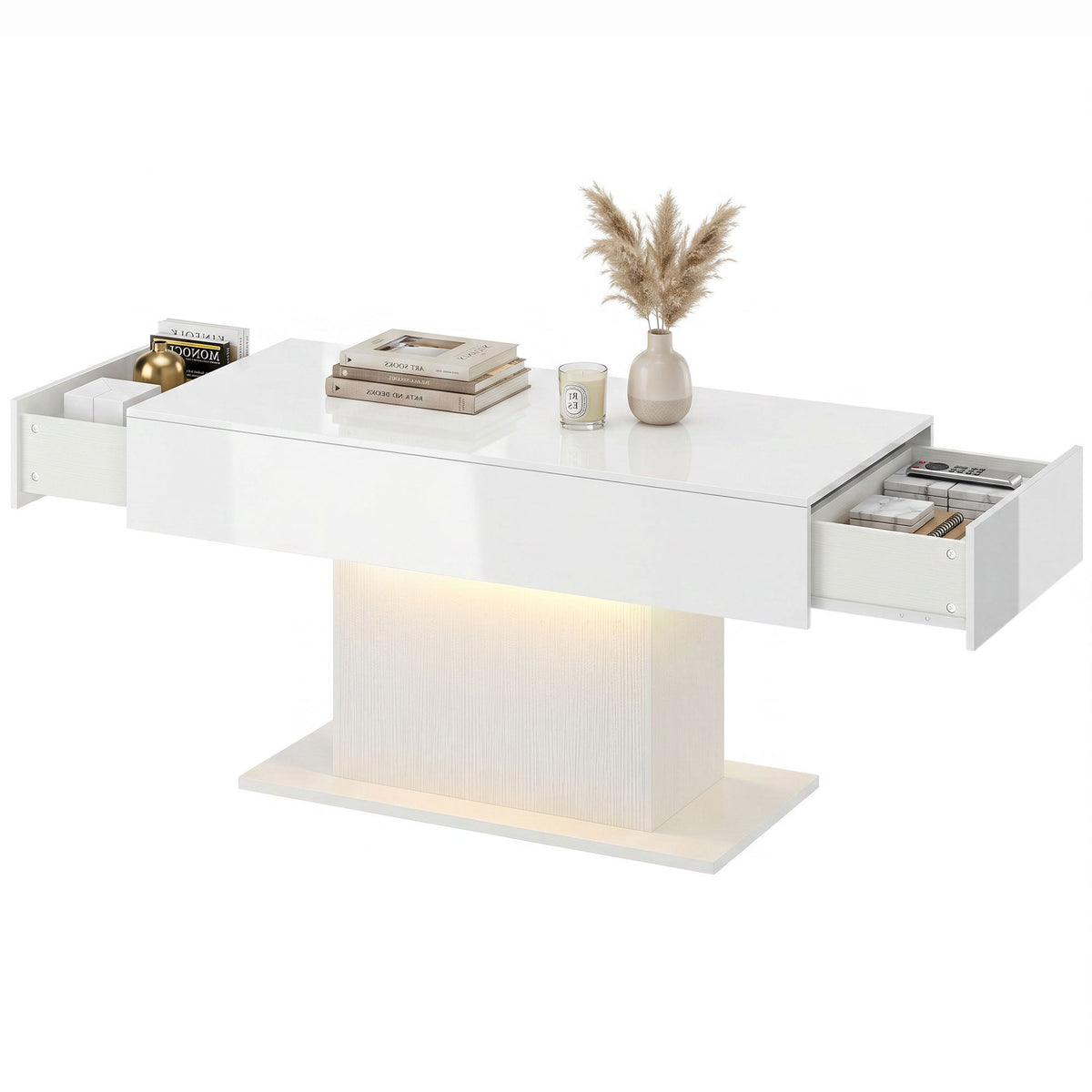 LED-Couchtisch mit 2 Schubladen und Fernbedienung