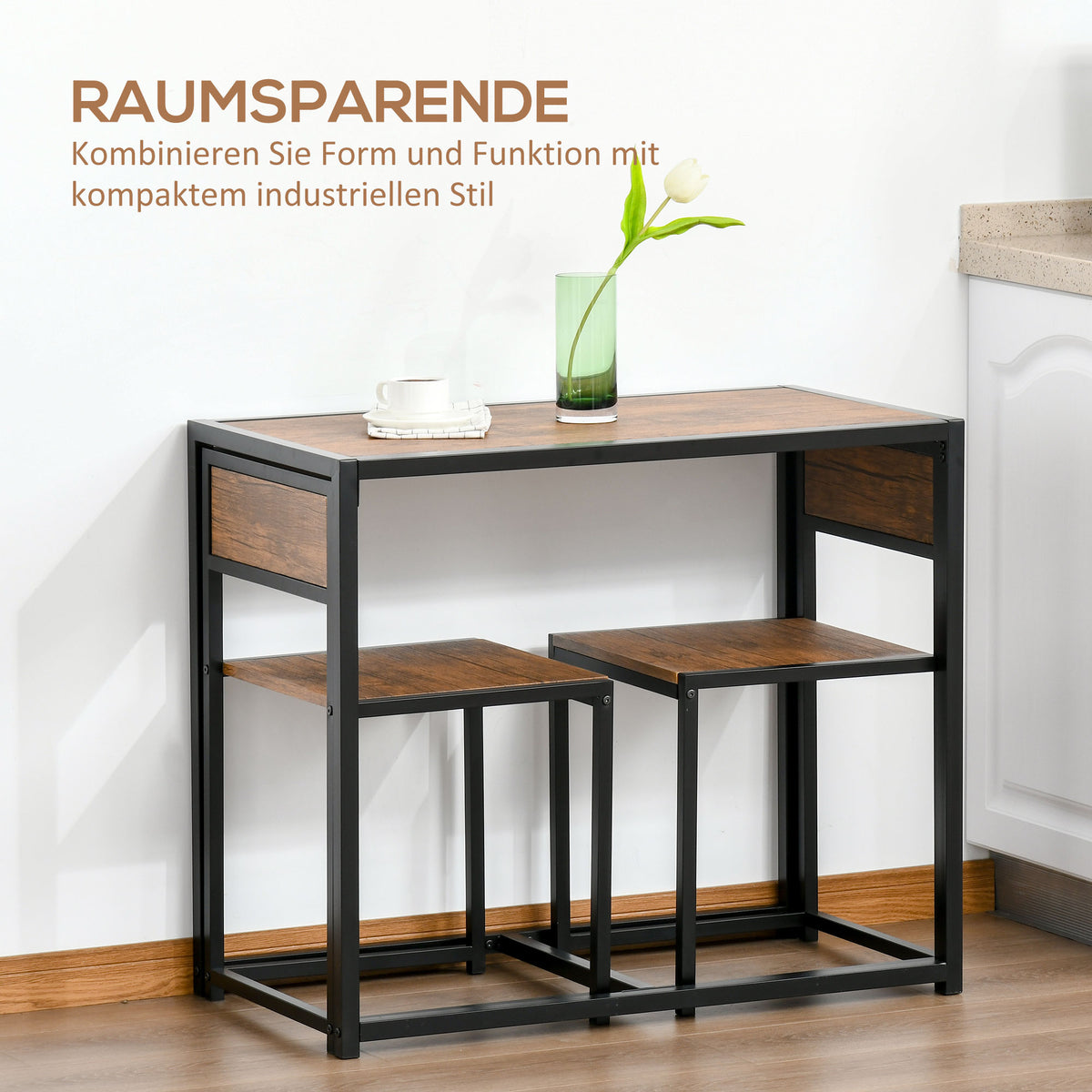 3-teiliges Bartisch-Set mit zwei Stühlen