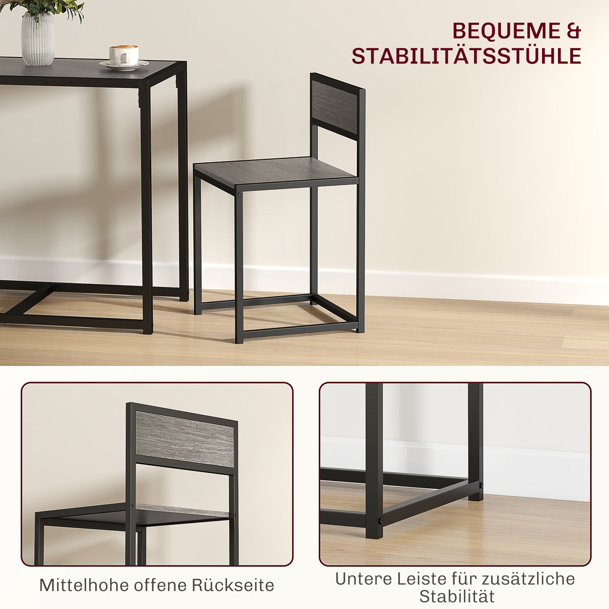 3-teiliges Bartisch-Set mit zwei Stühlen