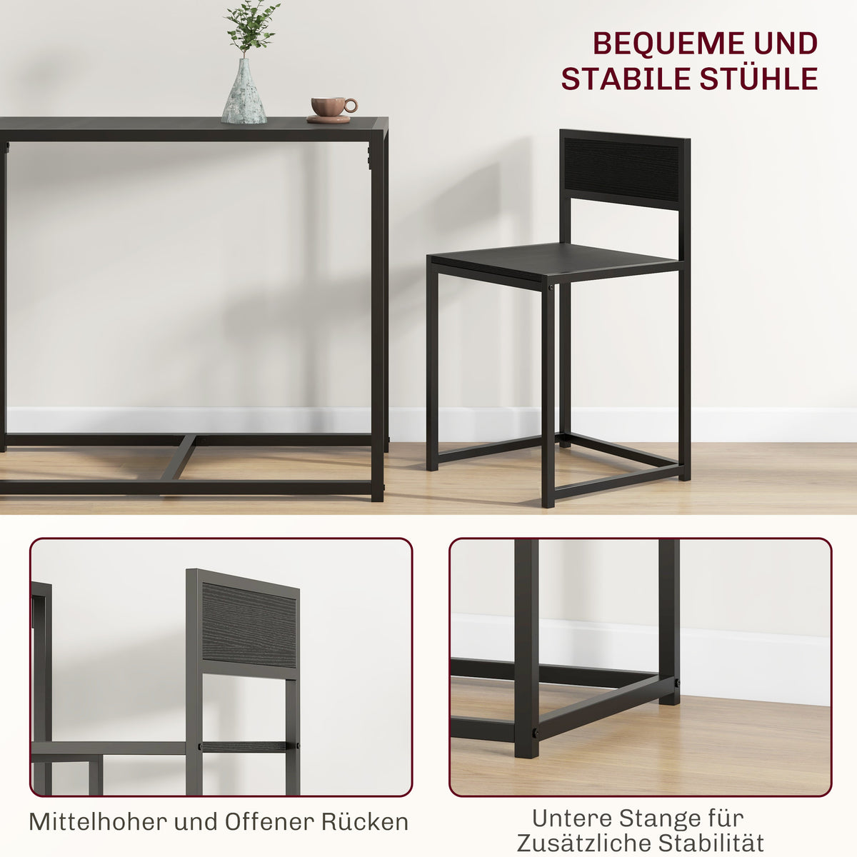 3-teiliges Bartisch-Set mit zwei Stühlen