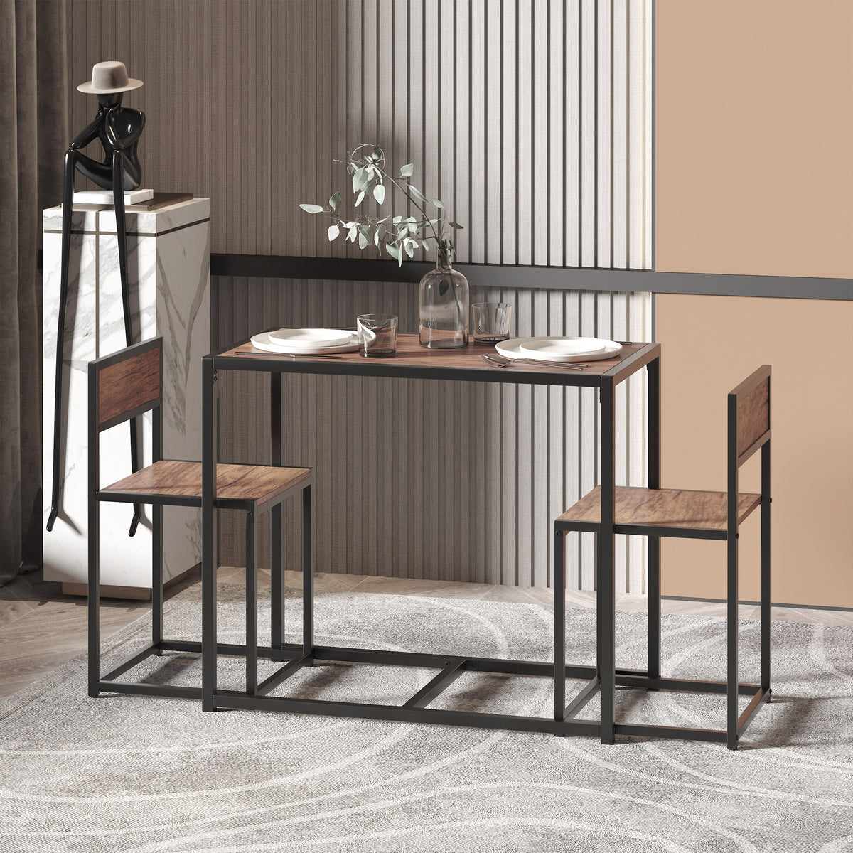 3-teiliges Bartisch-Set mit zwei Stühlen