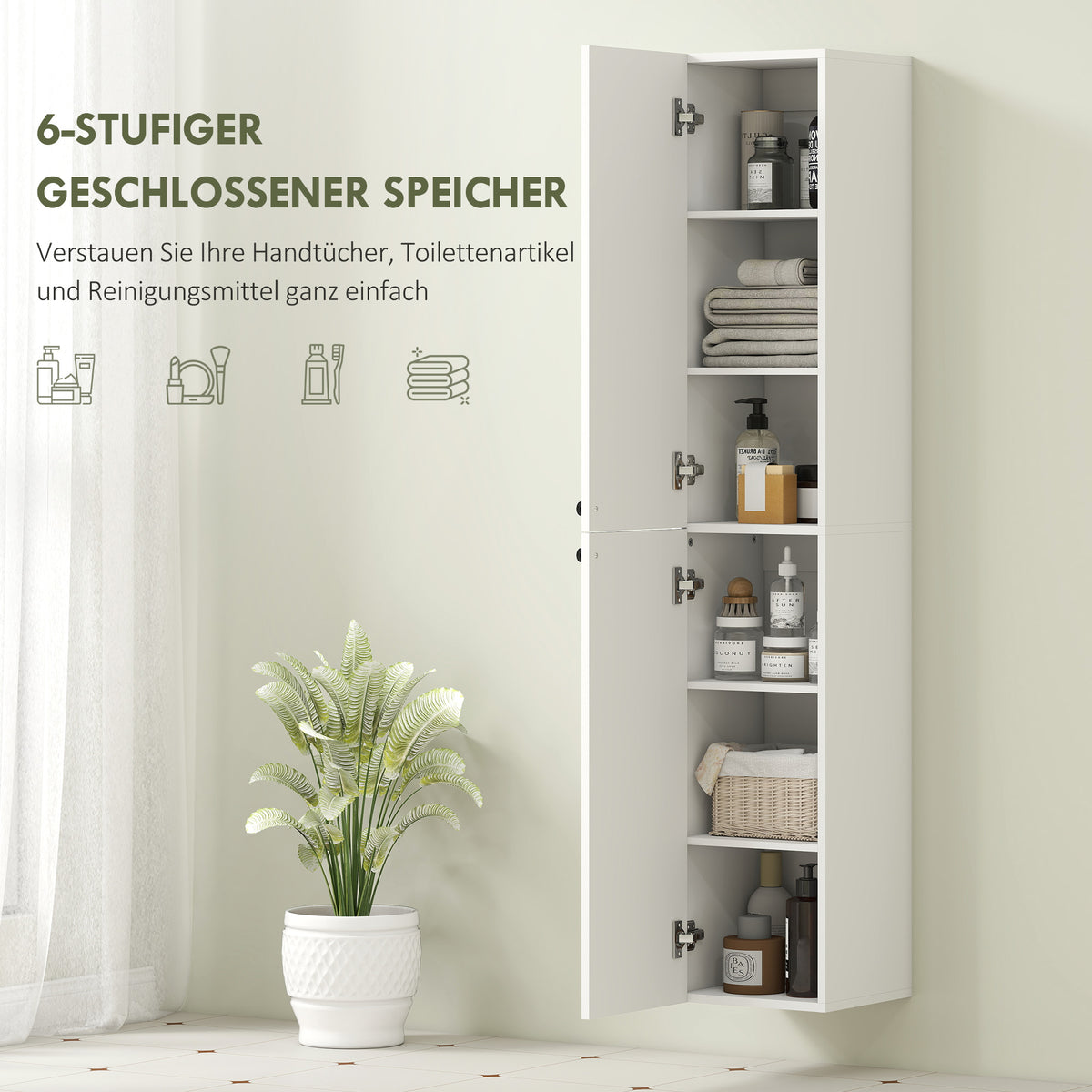 Wandhängender Badezimmerschrank mit 6 Fächern