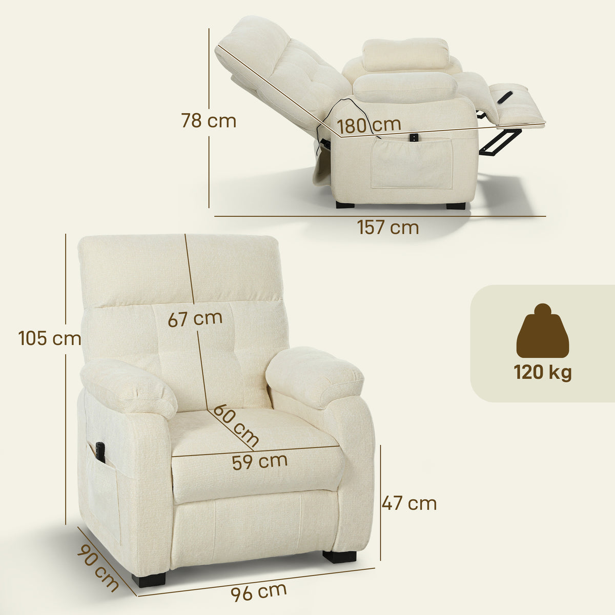 Elektrischer Relaxsessel mit Fußstütze und USB