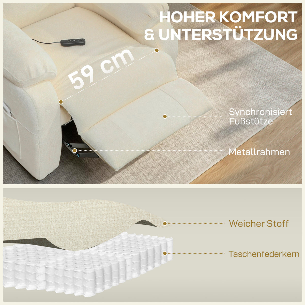 Elektrischer Relaxsessel mit Fußstütze und USB