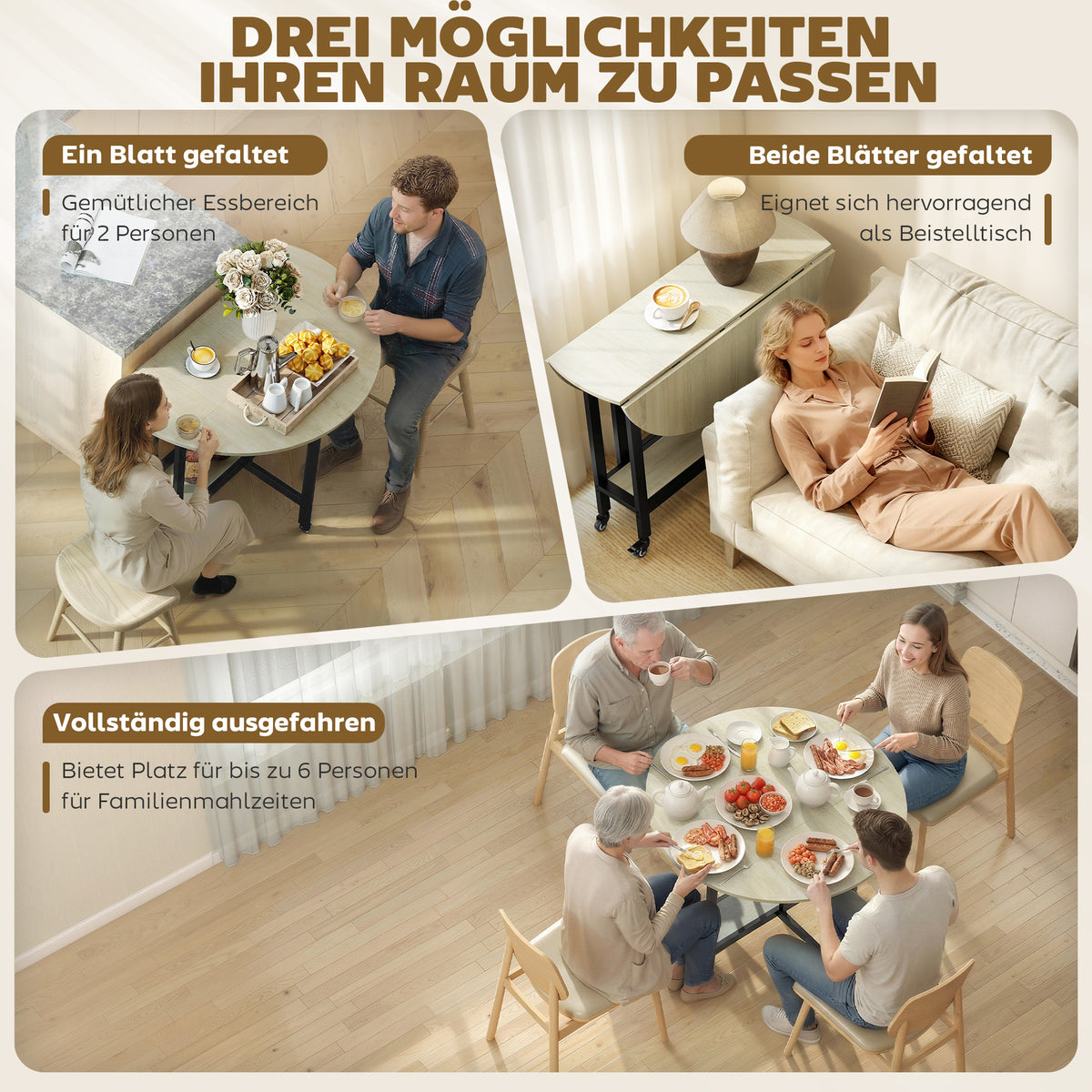Klappbarer Esstisch mit Ablage und Rollen