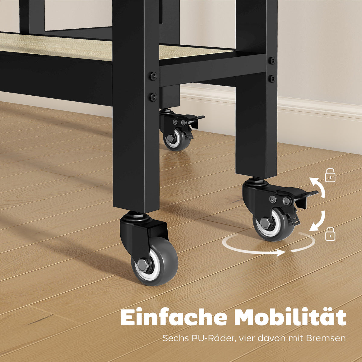 Klappbarer Esstisch mit Ablage und Rollen