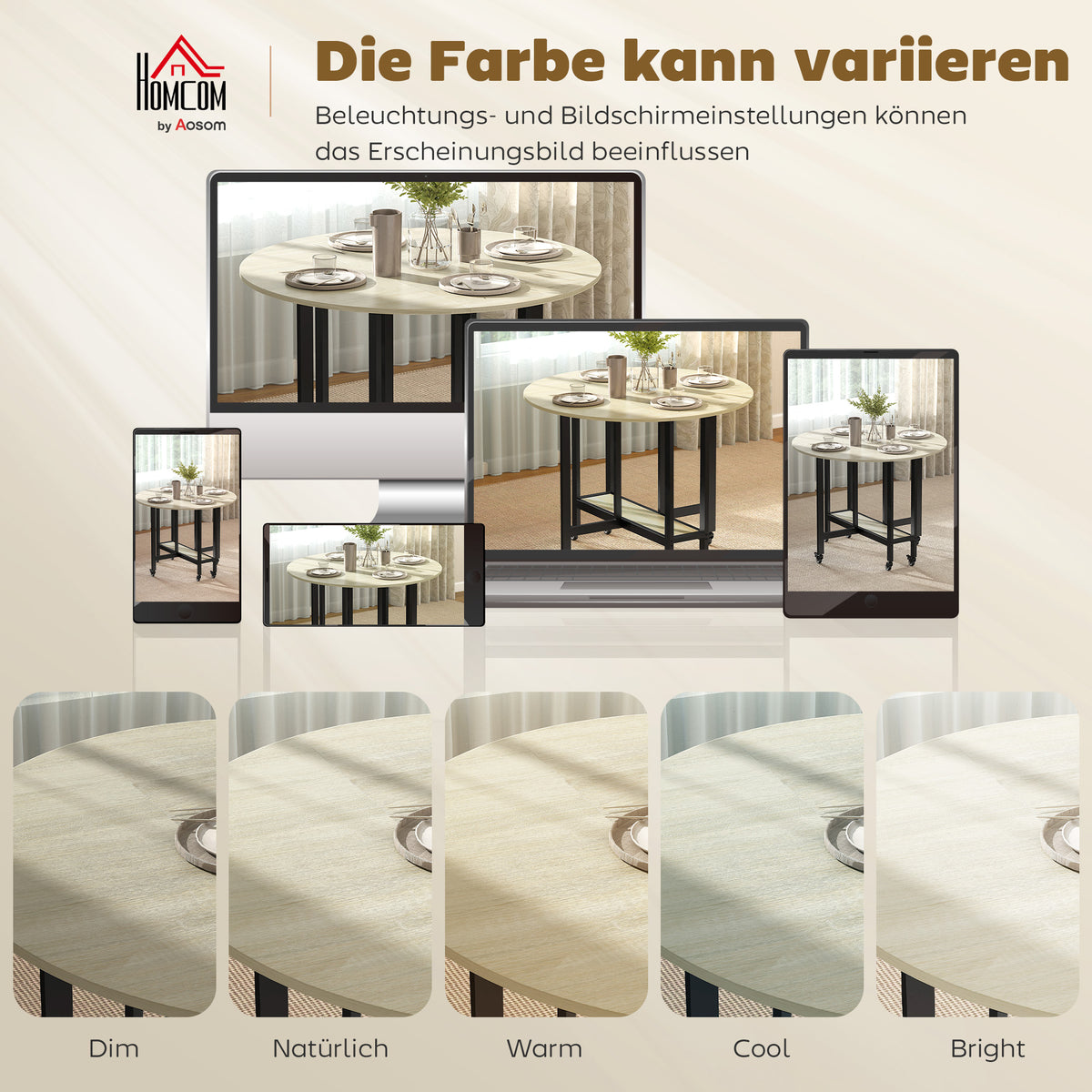 Klappbarer Esstisch mit Ablage und Rollen