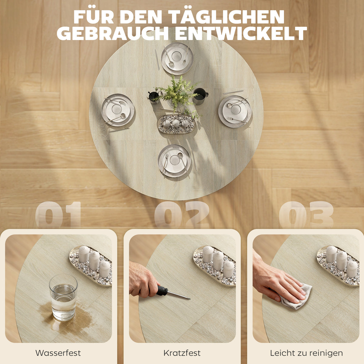 Klappbarer Esstisch mit Ablage und Rollen