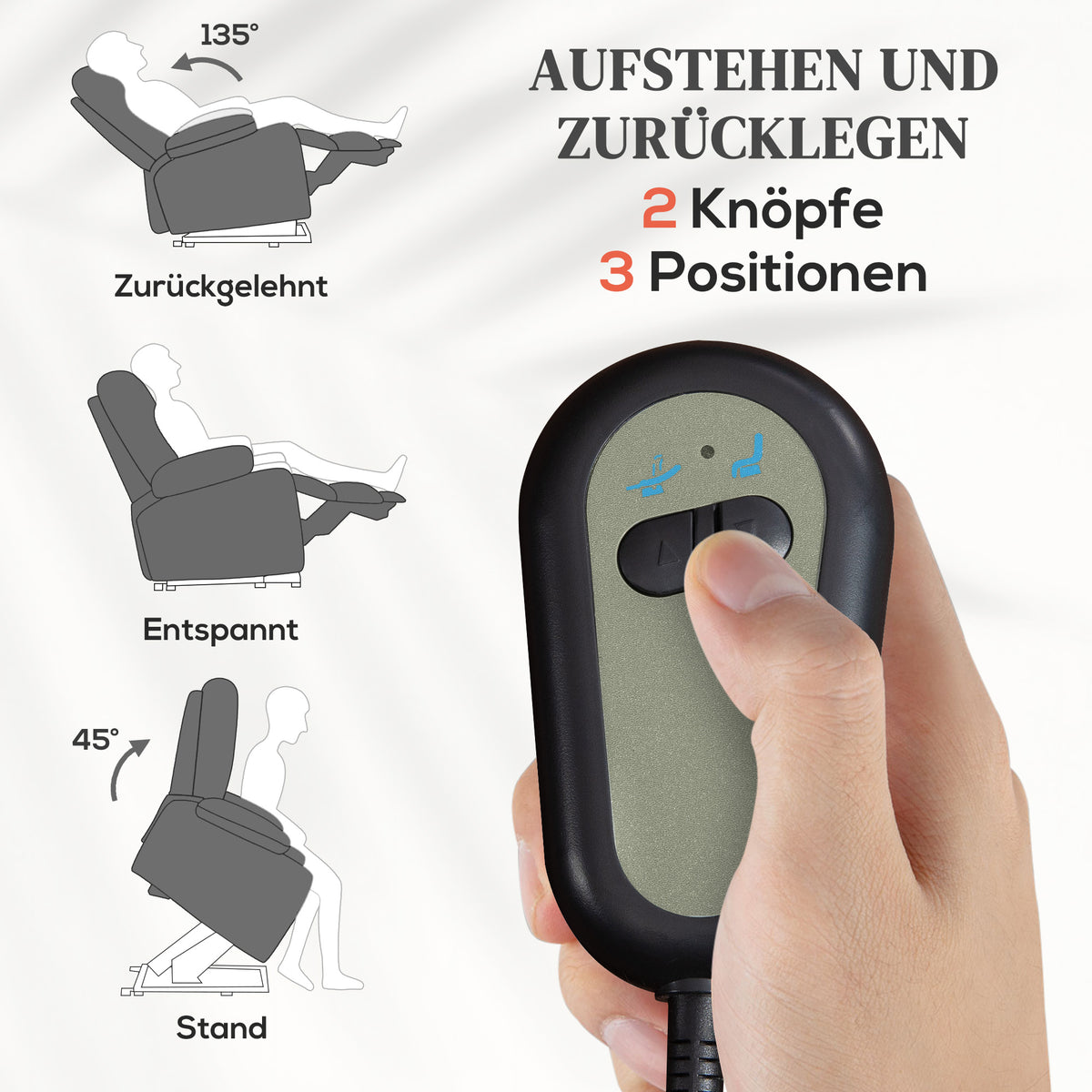 Elektrischer Aufstehsessel mit Massage und Wärme