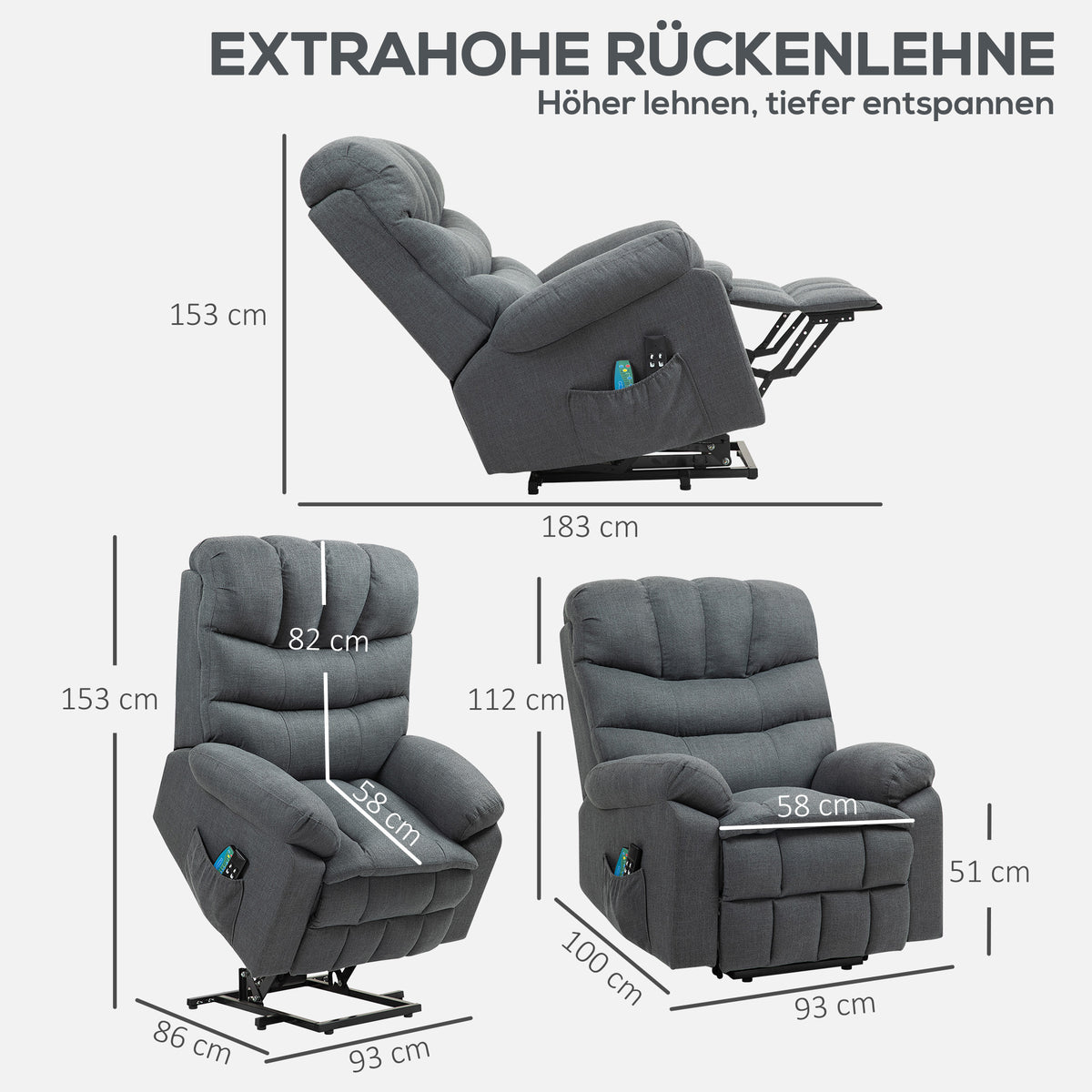 Elektrischer Aufstehsessel mit Massage und Wärme