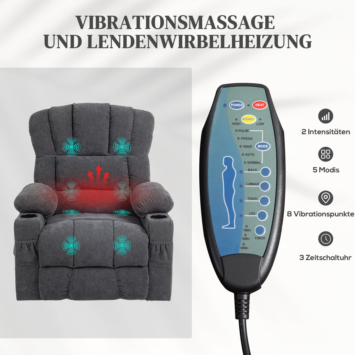 Elektrischer Aufstehsessel mit Massage und Wärme