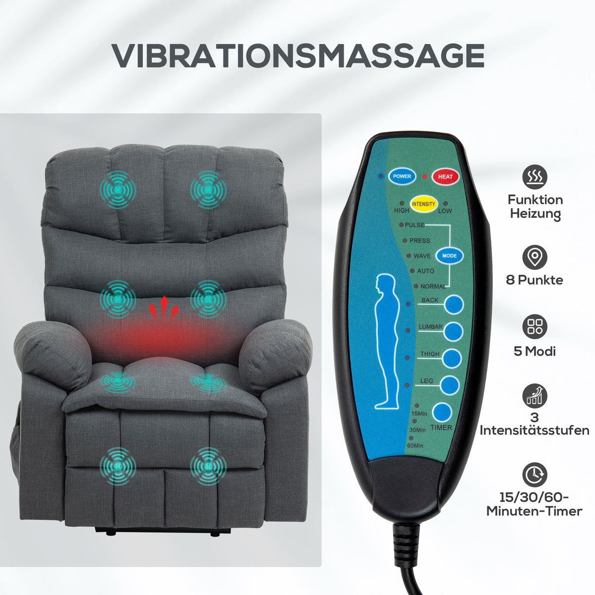 Elektrischer Aufstehsessel mit Massage und Wärme