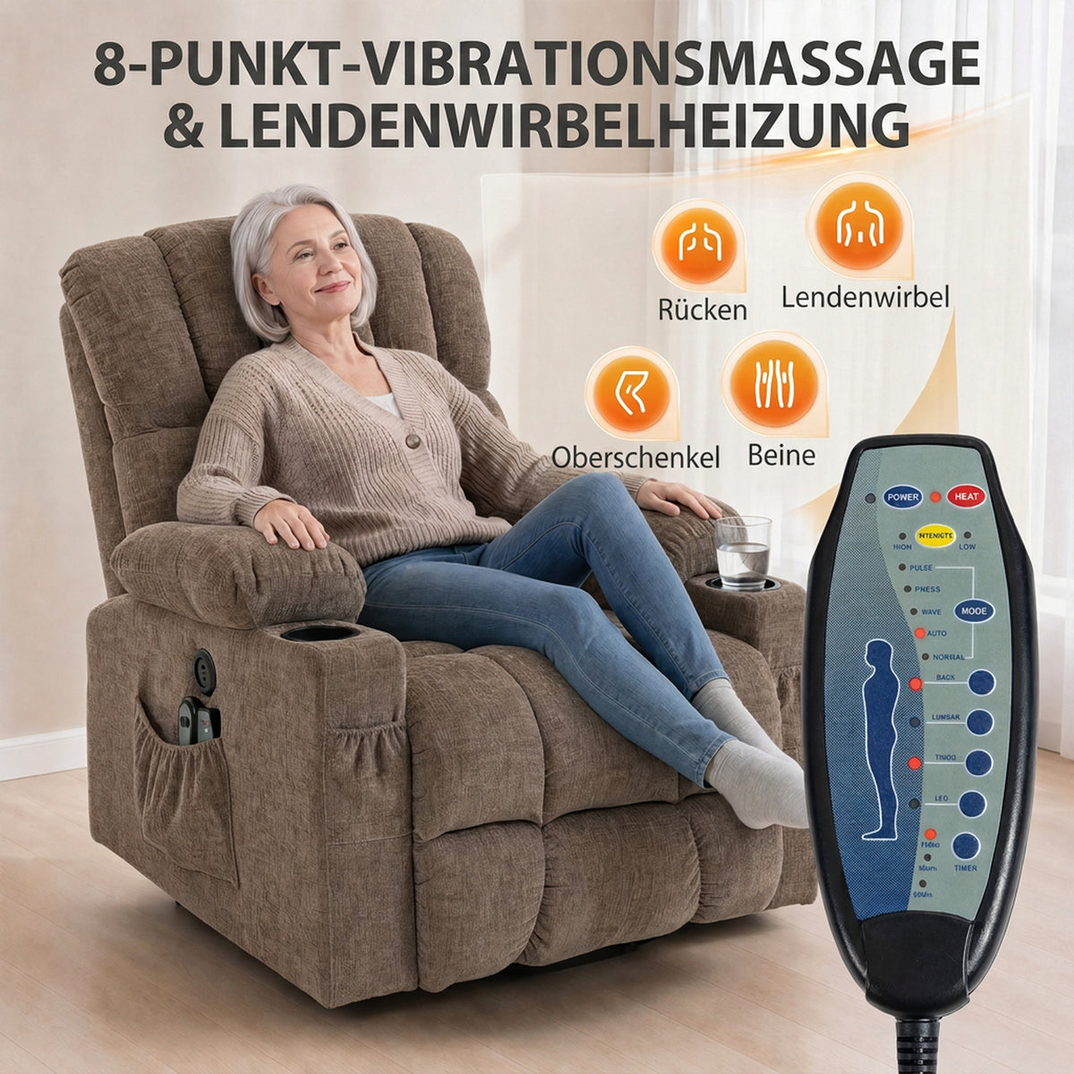 Elektrischer Aufstehsessel mit Massage und Wärme